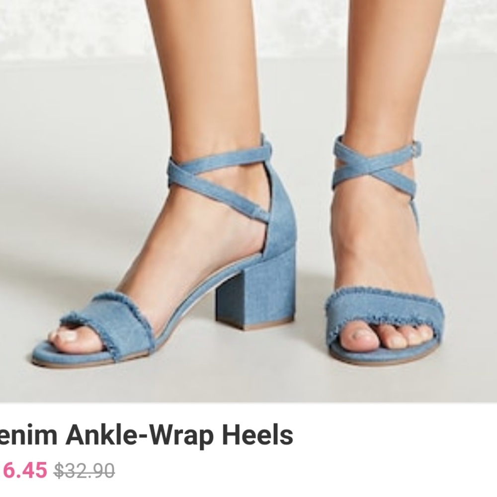 Denim Ankle-Wrap Heels